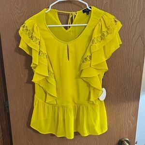 Milk and Honey Vibrant Yellow Ruffle Peplum Blouse, XL NWT
